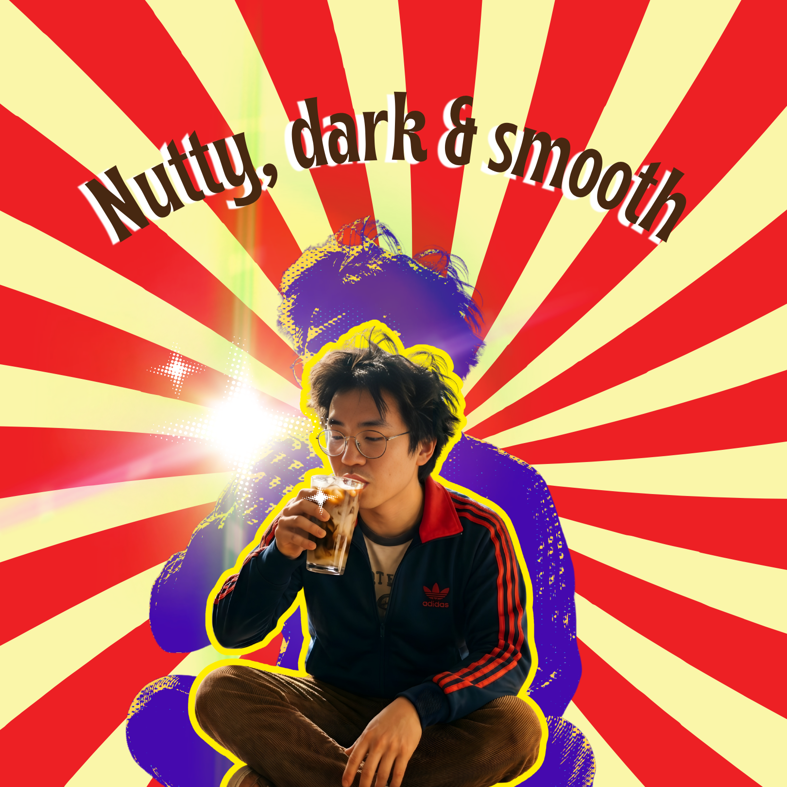 Person drinking an iced hojicha latte — nutty, dark and smooth