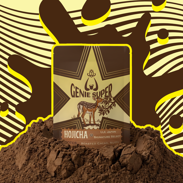 Genie Super hojicha powder dark roast texture close up