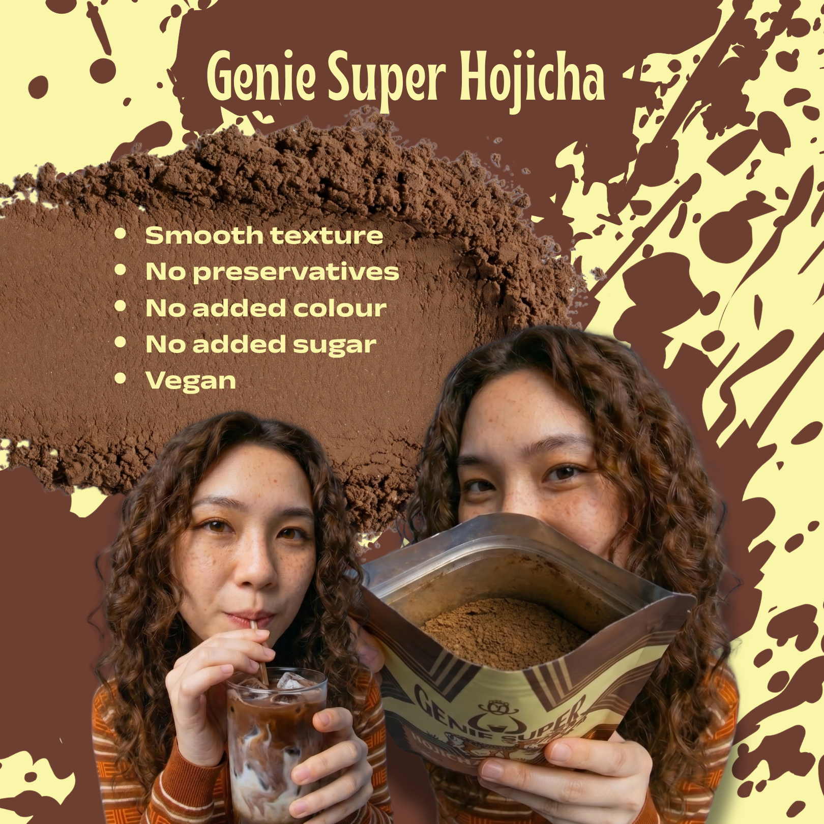 Genie Super hojicha powder — smooth, vegan, no preservatives, no added sugar