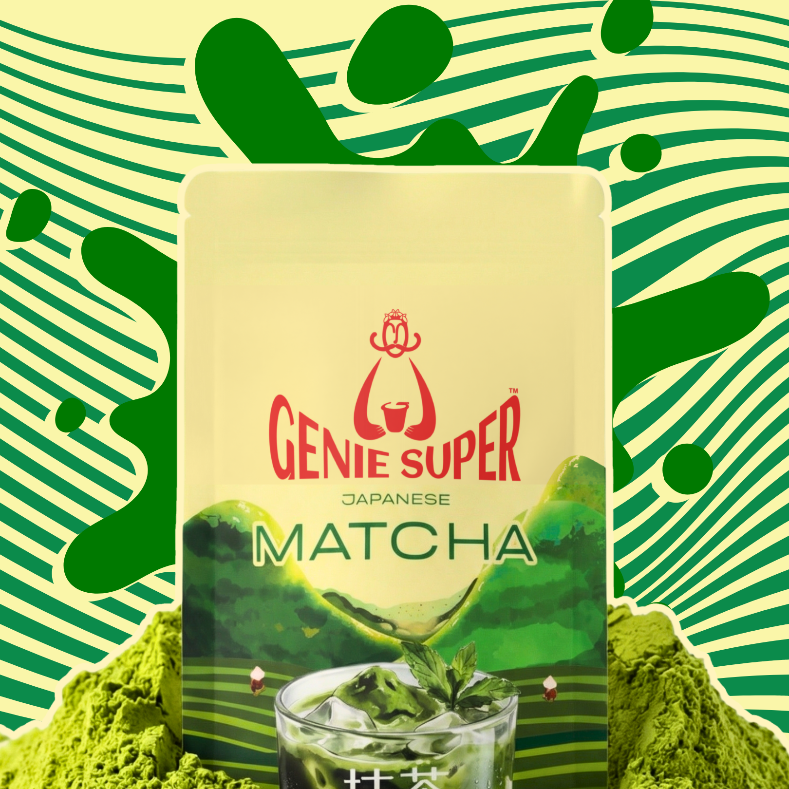 Genie Super matcha powder bright green texture close up