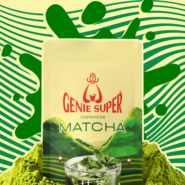 Genie Super matcha powder bright green texture close up